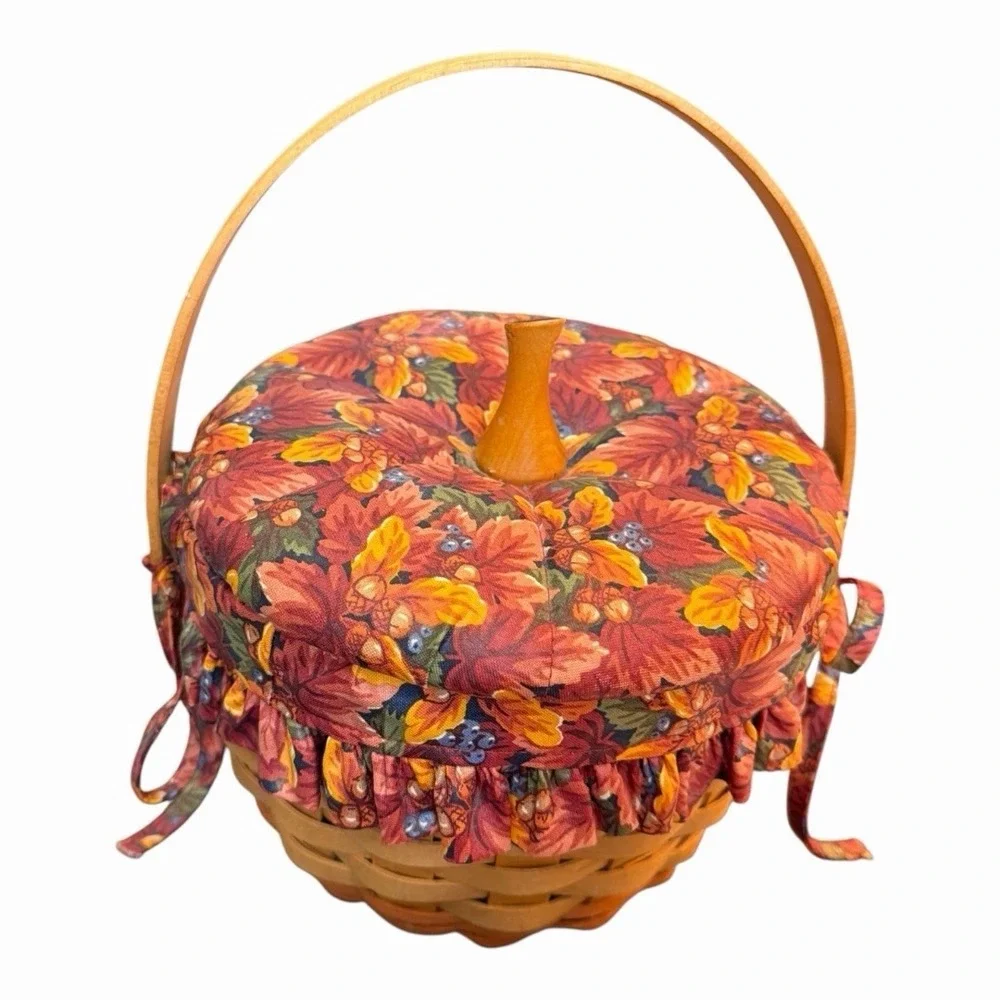 Longaberger Hostess Large Pumpkin Basket W/ Fall Foliage Fabric Liner & Lid